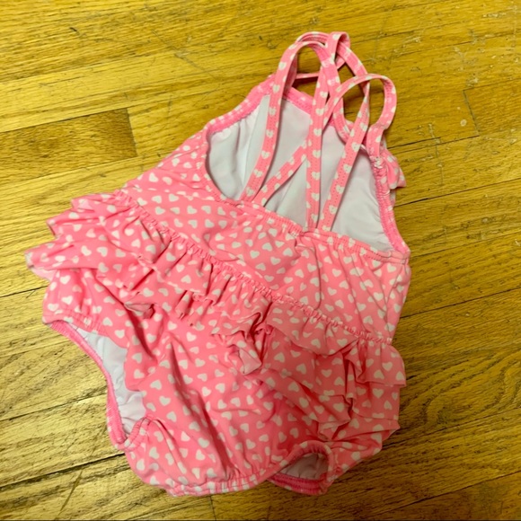 Ruffle Bum Pink Heart Polka Dot Baby Swimsuit - Picture 1 of 6